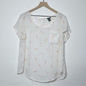 Torrid Flamingo Short Sleeve Back Buttons Blouse Top - Size 00 (medium)